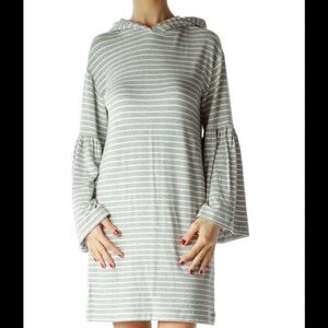 Lou & Grey Gray & White Striped Jersey Knit Dress with Hood Medium